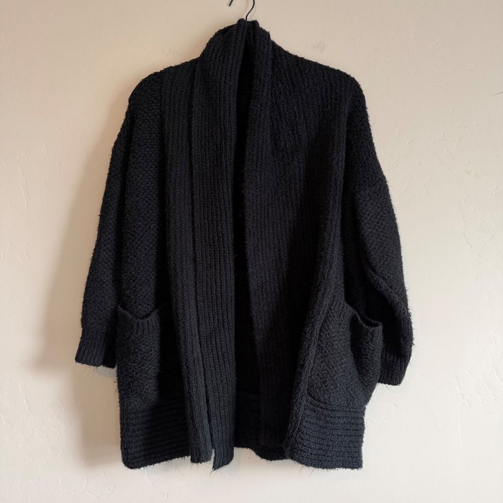 Pilcro Anthropologie Boucle Black Cardigan Chunky Knit Sweater Womens Size L‎